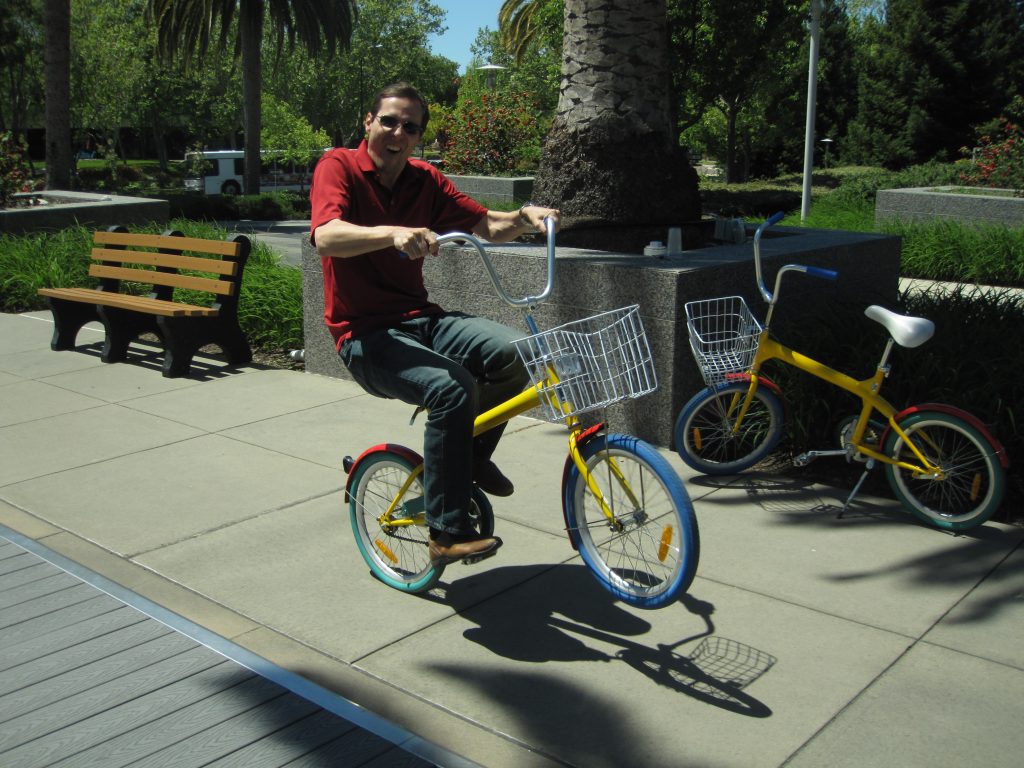 Kandler "popping a wheele" during his six month stay in Silicon Valley.